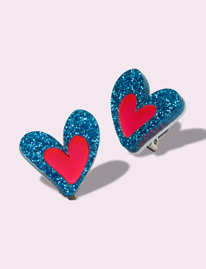 Cyan Hearts Clip-on Earrings